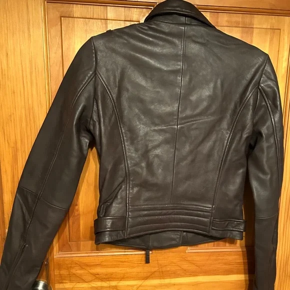 NWT Bod & Christiansen Chestnut Brown Genuine Leather Biker Jacket XS
